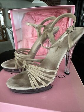 Women’s Nude Strappy Clear Heel Sandals